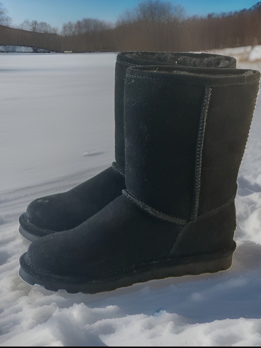 BEARPAW Black Suede Fur Lined Winter Boots Women’s 7
